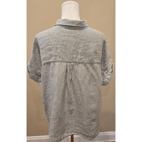 Rachel Zoe 100% Linen Shirt Heather Green Button Short Sleeve Collared XL - Picture 5 of 9